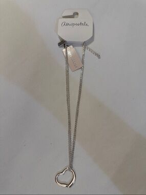 Aeropostale Silver Open Heart Double Chain Necklace